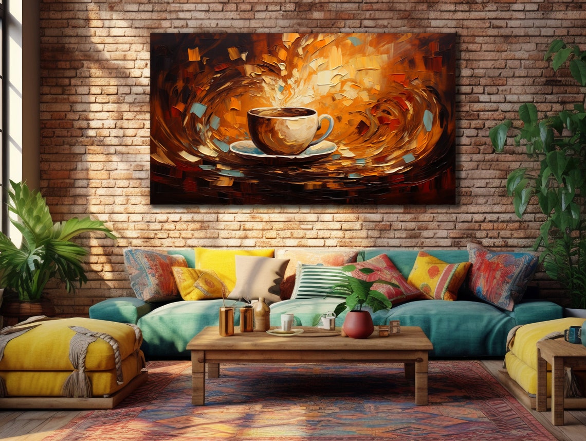 Cream Coffee Cup Swirling Caramel Abstract Kitchen Wall Art Poster - Image 3