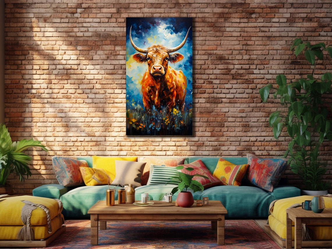 Colorful Cow Printing Cow Wall Decor Abstract Animal Wall Art Painting On Colorful Animal Art Farmhouse For Gifts - Image 3