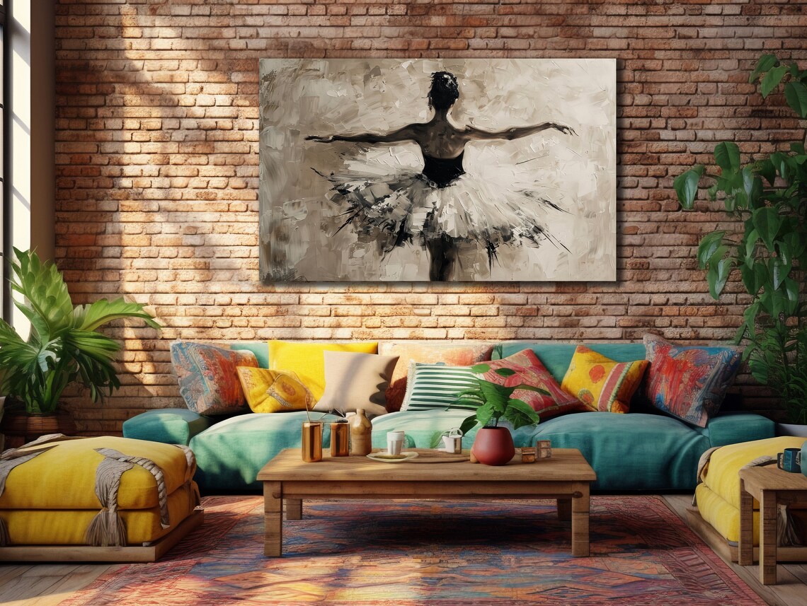 Ballerina in Tutu Abstract Grey Dance Painting Elegant Dancer Wall Art Print - Image 2