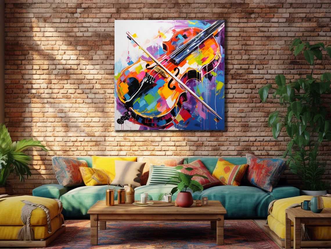 Vibrant Violin and Bow Rainbow Colors Music Instrument Wall Art Poster - Image 3