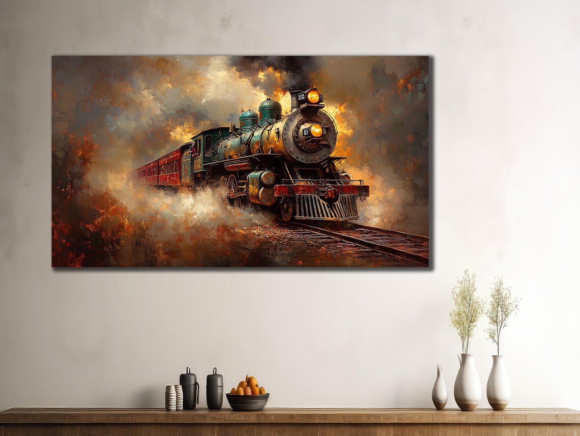 Vintage Steam Locomotive Smoke Dramatic Retro Train Wall Art Print - Image 3