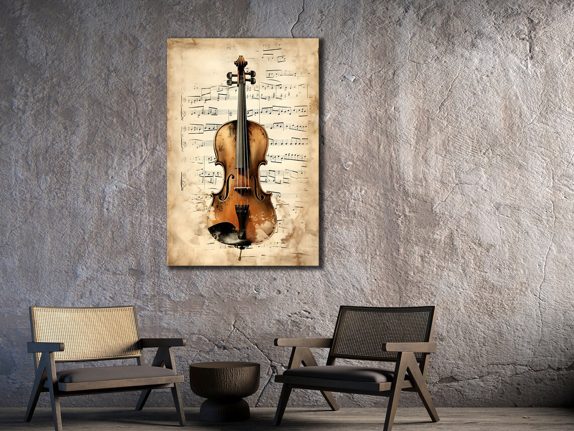 Violin on Vintage Sheet Music Sepia Classical Instrument Wall Art Print - Image 2