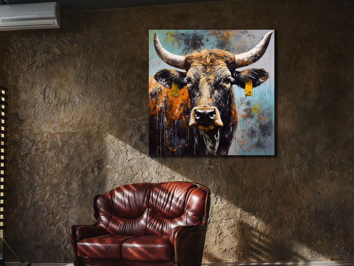 Colorful Cow Printing Cow Wall Decor Abstract Animal Wall Art Painting On Colorful Animal Art Farmhouse For Gifts - Image 2