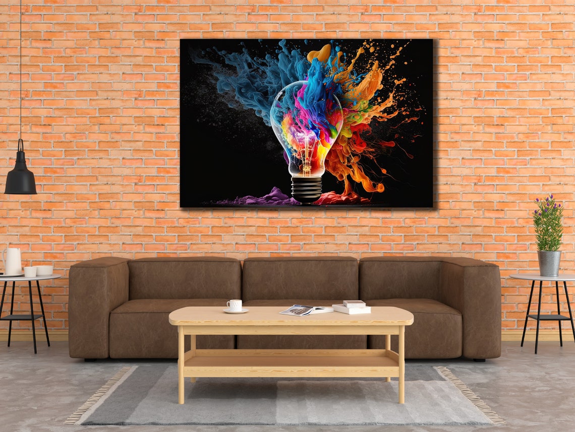 Light Bulb Exploding With Colorful Paint Splash On Black Poster