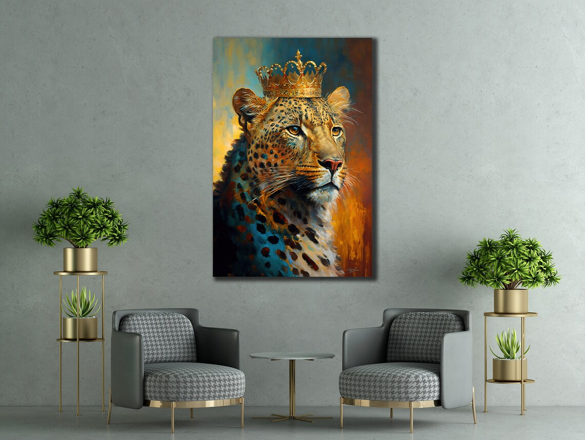 Crowned Leopard Royal Golden King Portrait Wildlife Wall Art Print