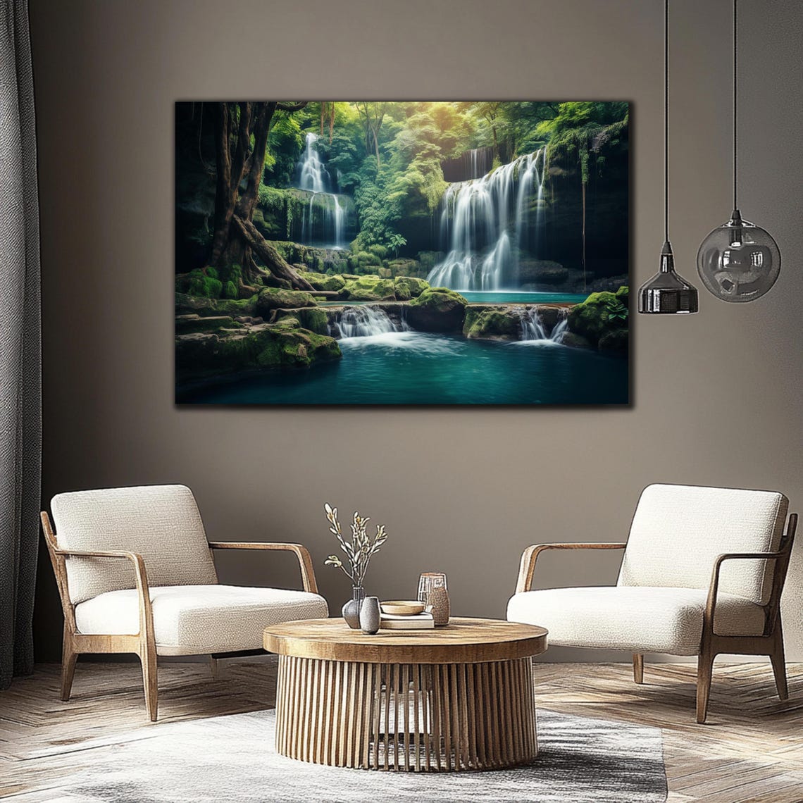 Rainforest Waterfall Mossy Rocks Turquoise Pool Jungle Nature Poster - Image 4