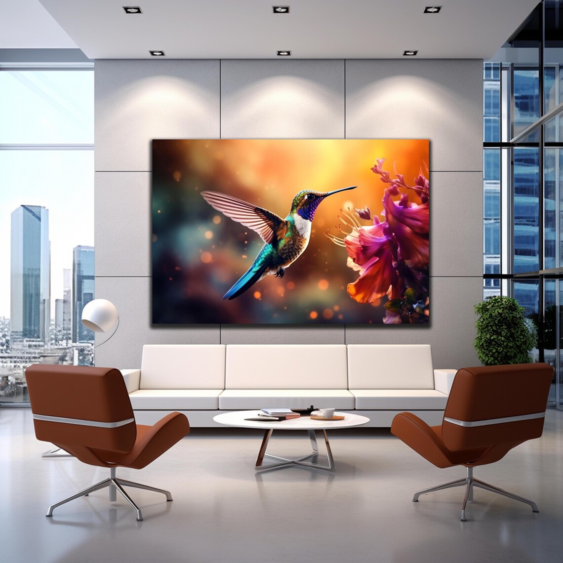 Hummingbird Golden Bokeh Red Orange Flowers Iridescent Wings Poster - Image 3