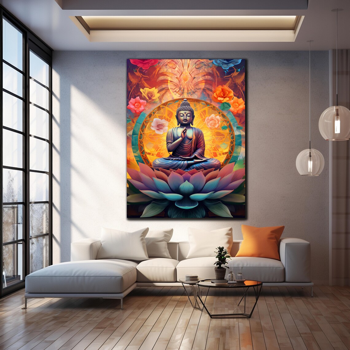 Buddha Meditating Lotus Mandala Golden Halo Zen Wall Art Poster - Image 4