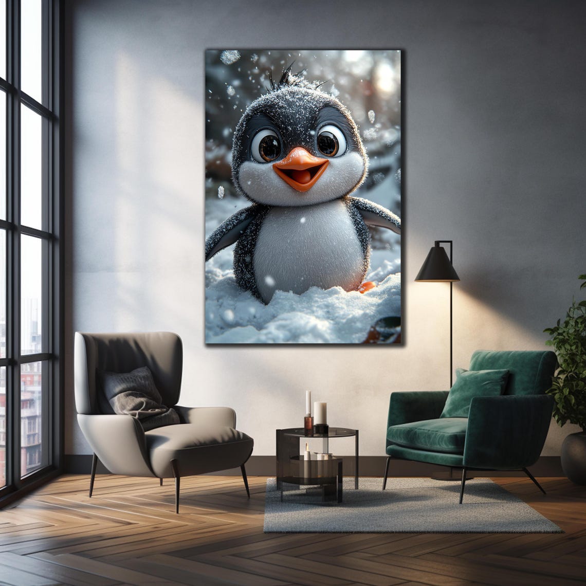 Cute Baby Penguin Snowfall Big Eyes Kids Room Animal Wall Art Poster - Image 3