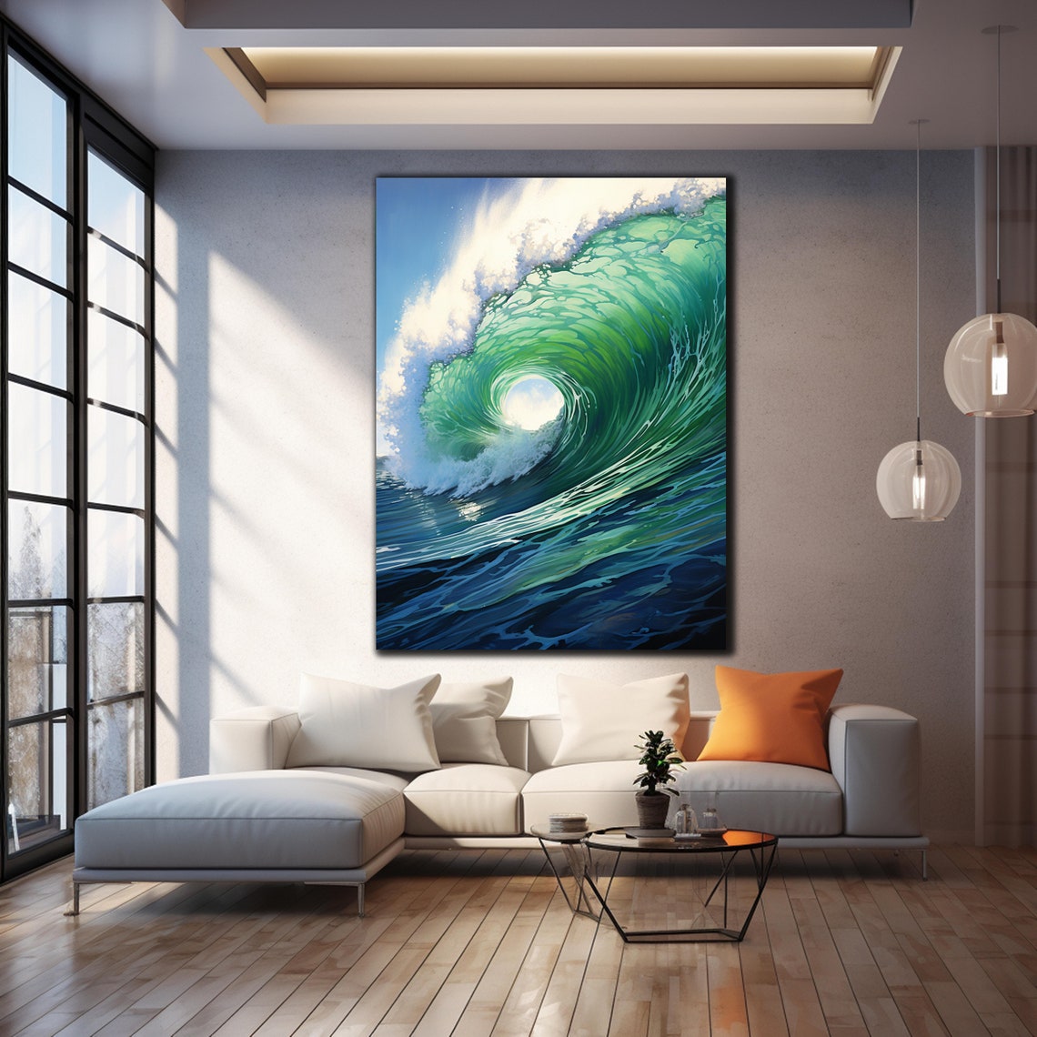 Emerald Green Ocean Wave Barrel Sun Through Tube Surf Painting Poster - Image 4