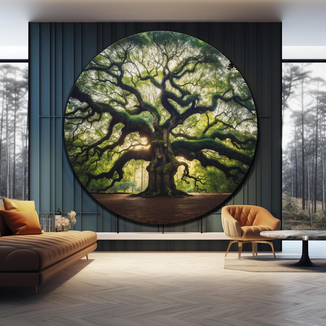 Ancient Angel Oak Tree Mossy Branches Sunlit Canopy Round Wall Art - Image 3