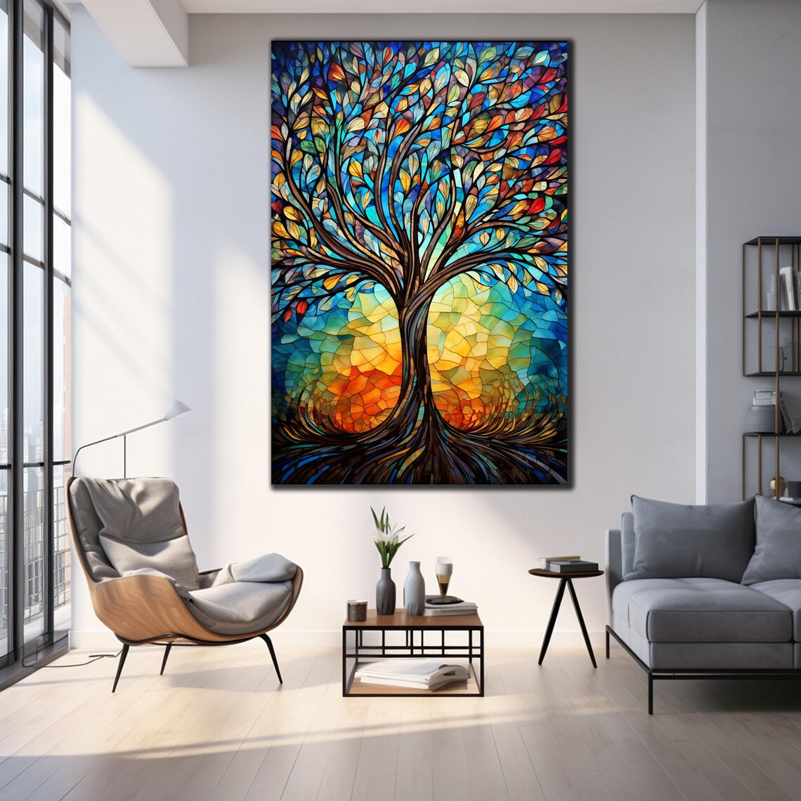 Tree Of Life Stained Glass Mosaic Colorful Leaves Wall Art Poster - Image 4