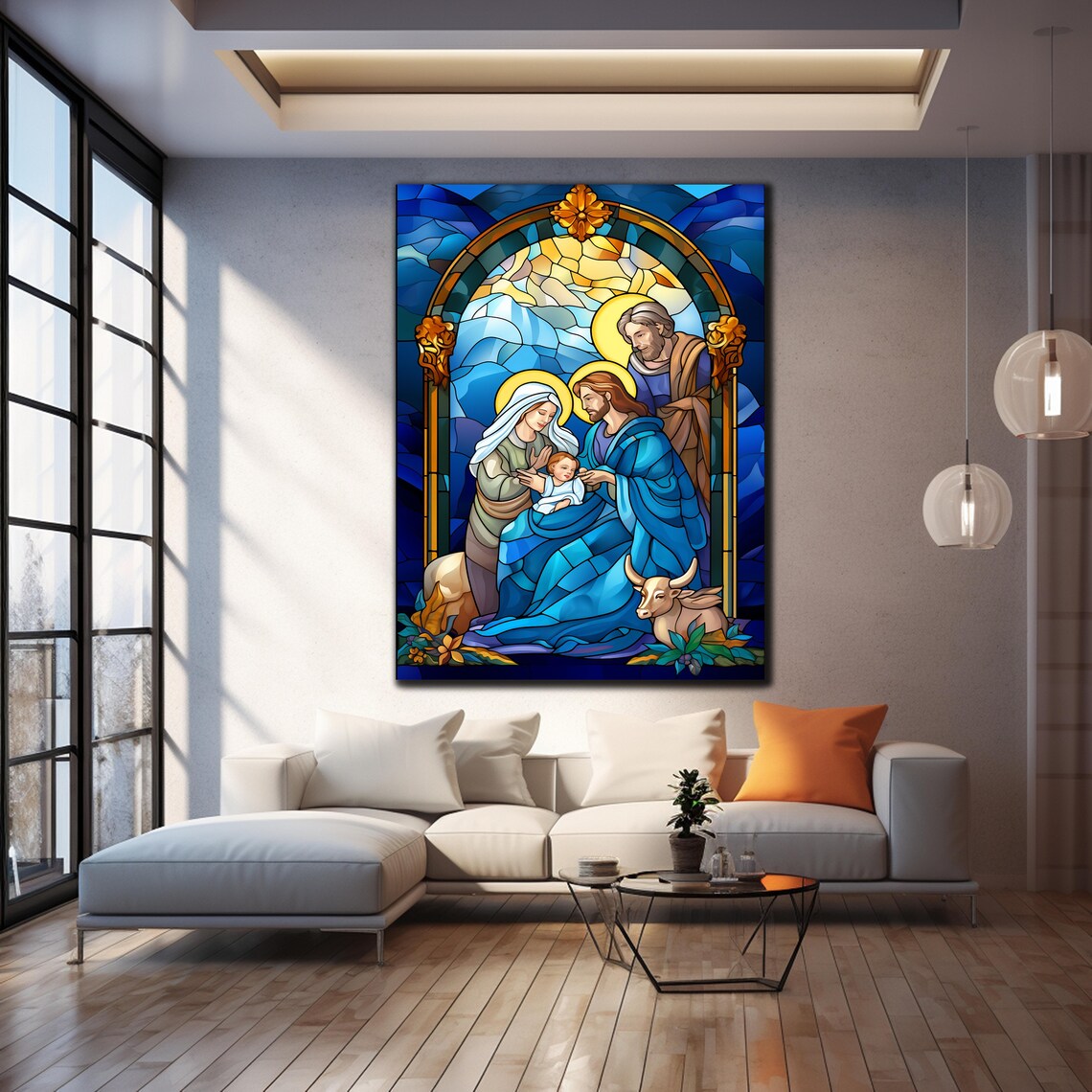 Holy Family Nativity Stained Glass Art Christmas Wall Decor Poster - Image 4
