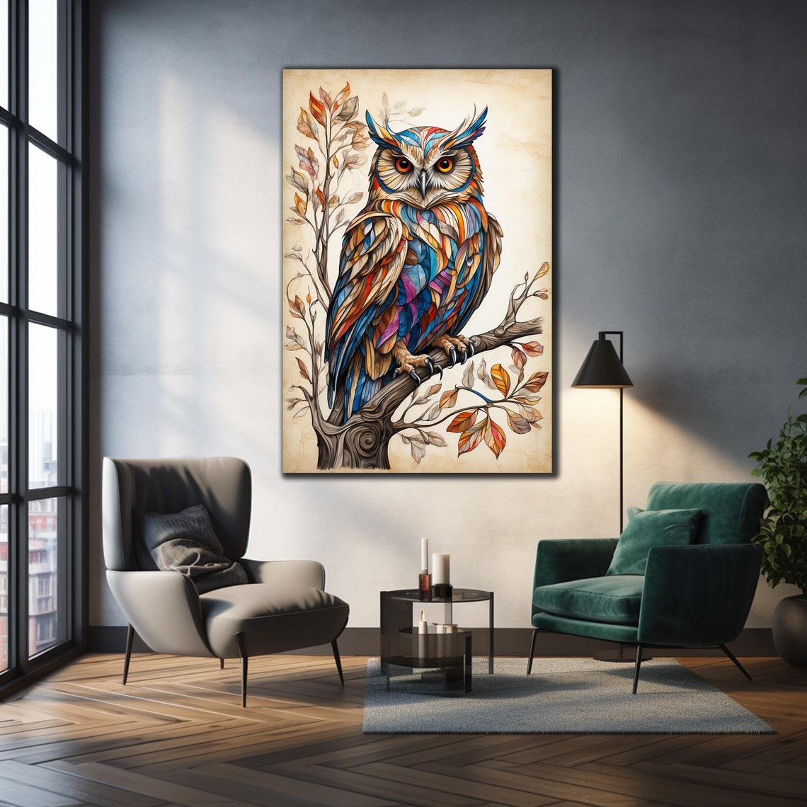 Colorful Owl Glass Wall Art Tempered Glass Art Decor Wall Art Decor Cute Owl Glass Art Glass Printing Wall Art Owl Glass Painting - Image 2