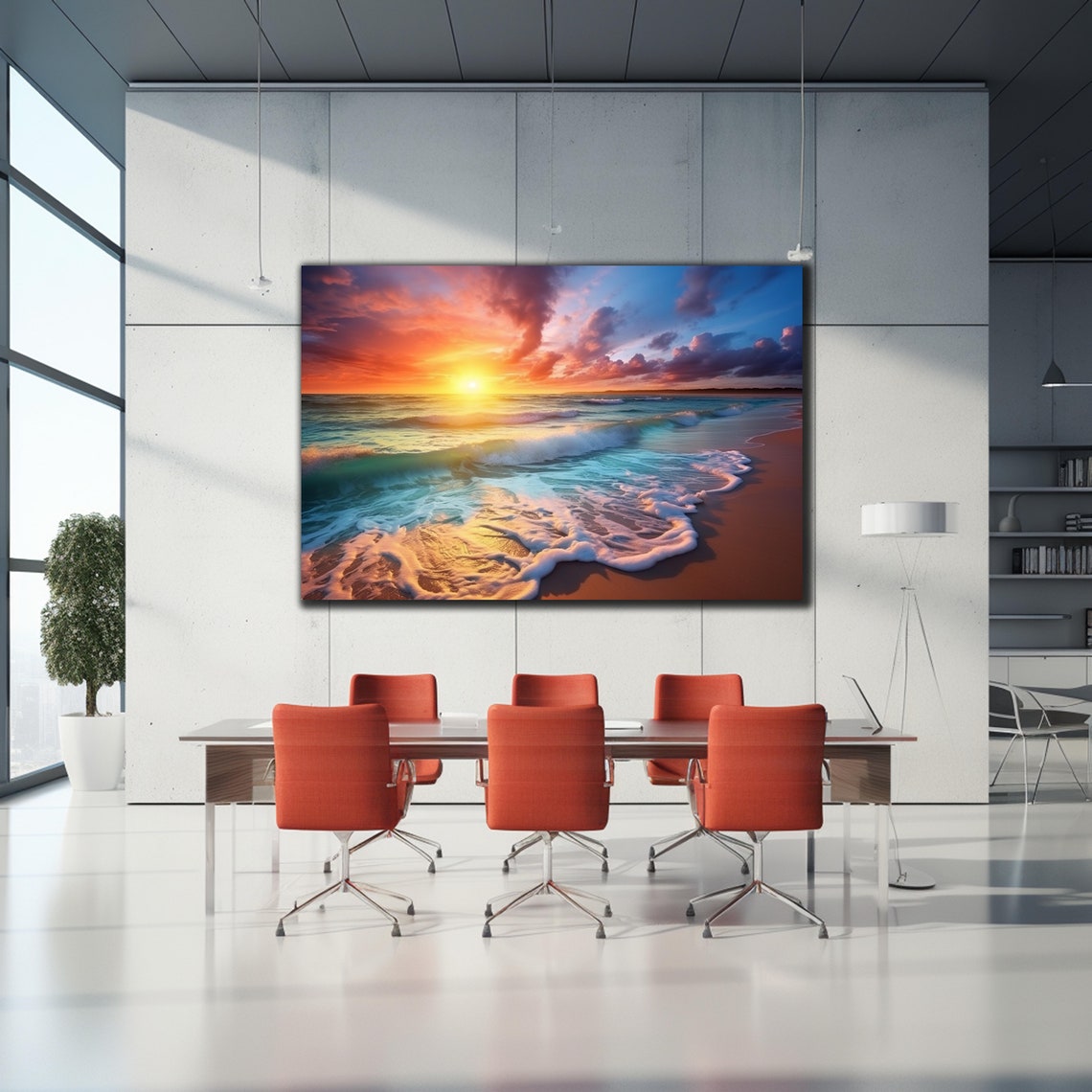 Sunset Beach Foamy Waves Golden Horizon Coastal Art Wall Poster - Image 2