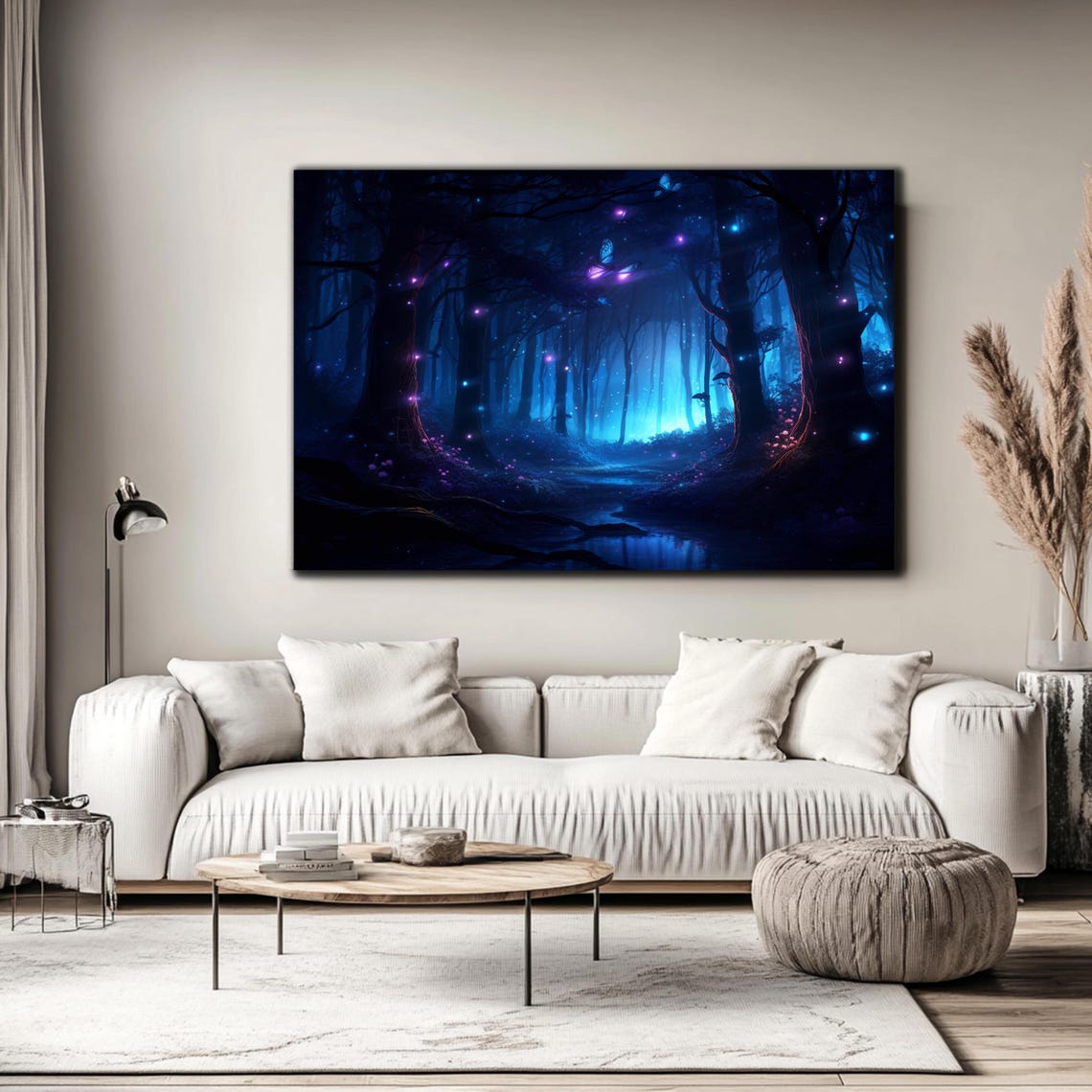 Blue Firefly Forest Glowing Butterfly Night Mystical Magic Wall Art - Image 4
