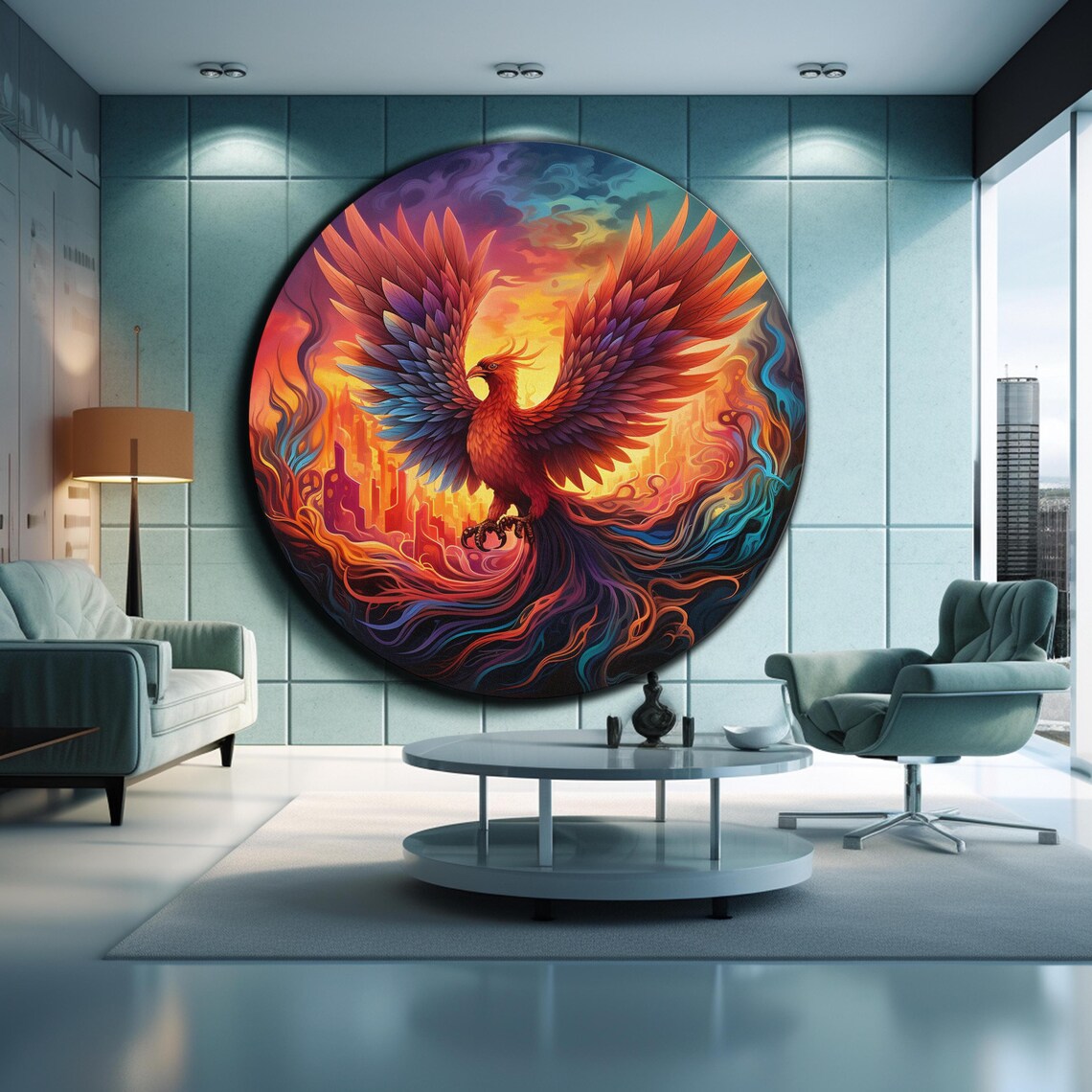 Phoenix Rising Flames Round Wings Spread Fire Bird Wall Art Poster - Image 2