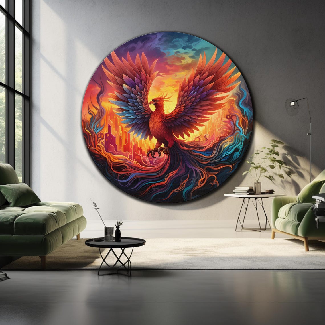 Phoenix Rising Flames Round Wings Spread Fire Bird Wall Art Poster - Image 4