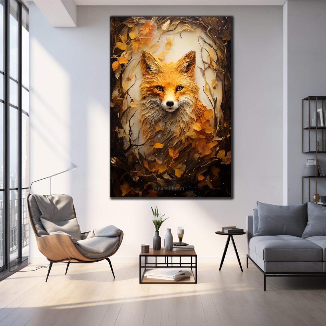 Red Fox Autumn Leaves Portrait Golden Fall Nature Animal Art Poster - Image 3