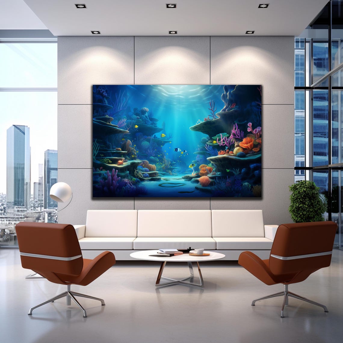 Coral Reef Canyon Colorful Fish Sunbeams Underwater Scene Poster - Image 3