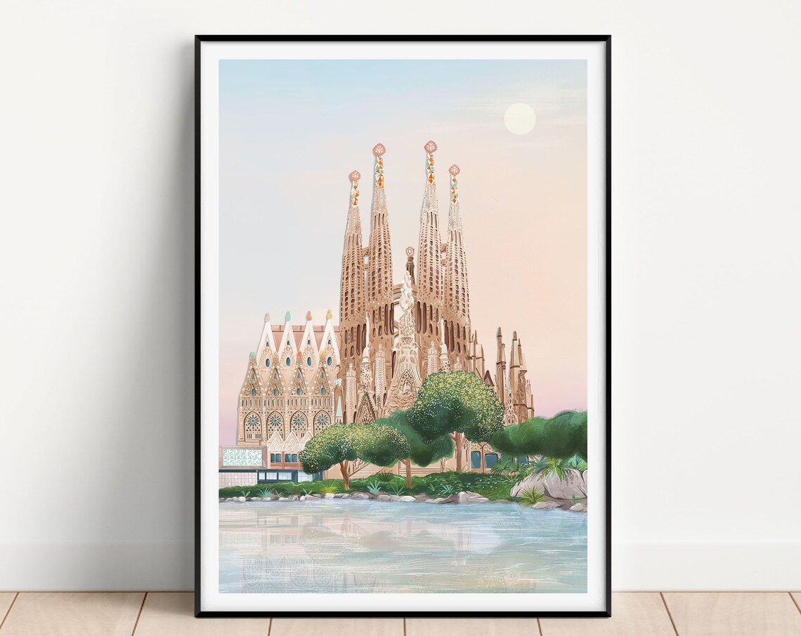 Sagrada Familia Barcelona Travel Poster, Barcelona Art