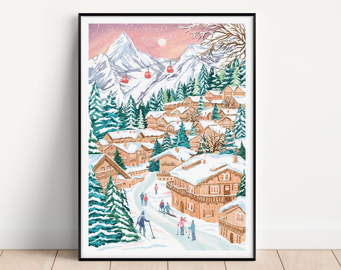 Switzerland Art Print, Swiss Alps Mountain Travel Poster