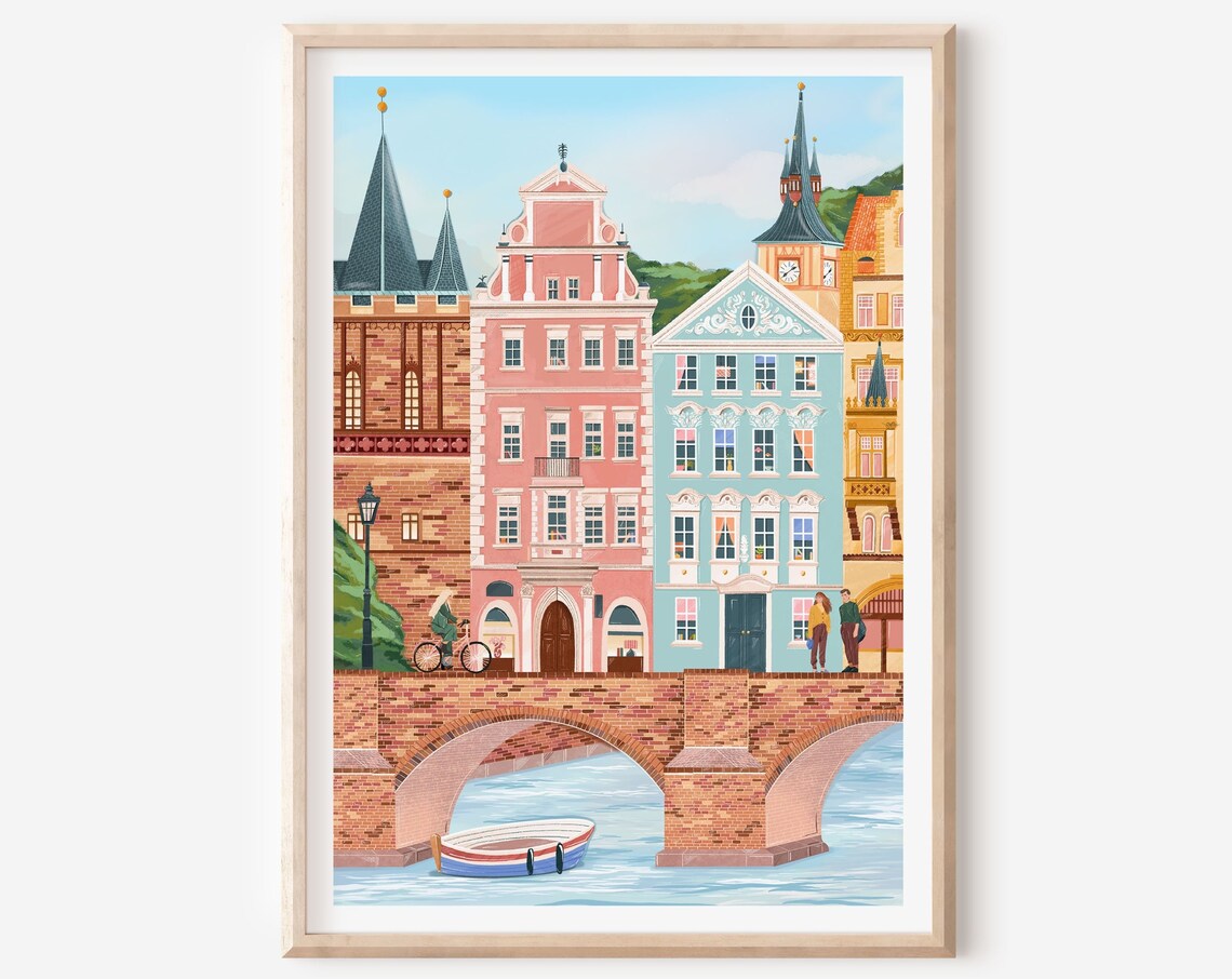Prague Travel Poster, Housewarming Gift Decor