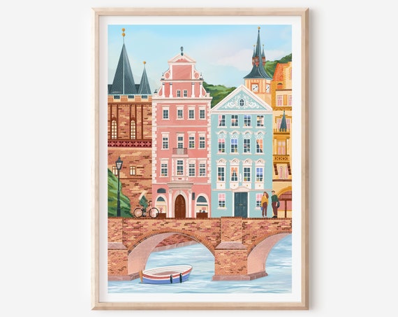 Prague Travel Poster, Housewarming Gift Decor