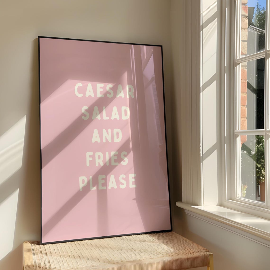 Caesar Salad And Fries Please Cream Pink Kitchen Quote Poster