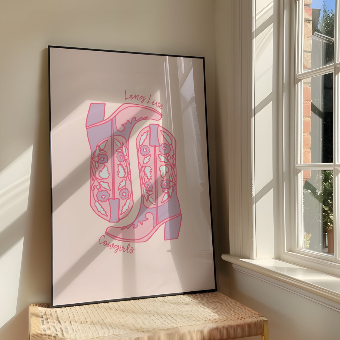 Long Live Cowgirls Pink Floral Cowboy Boots Western Decor Poster