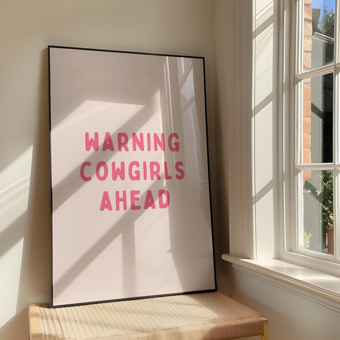 Warning Cowgirls Ahead Wall Art Print Sassy Quote Artwork Cowgirl Poster Southern Girl Pink Decor