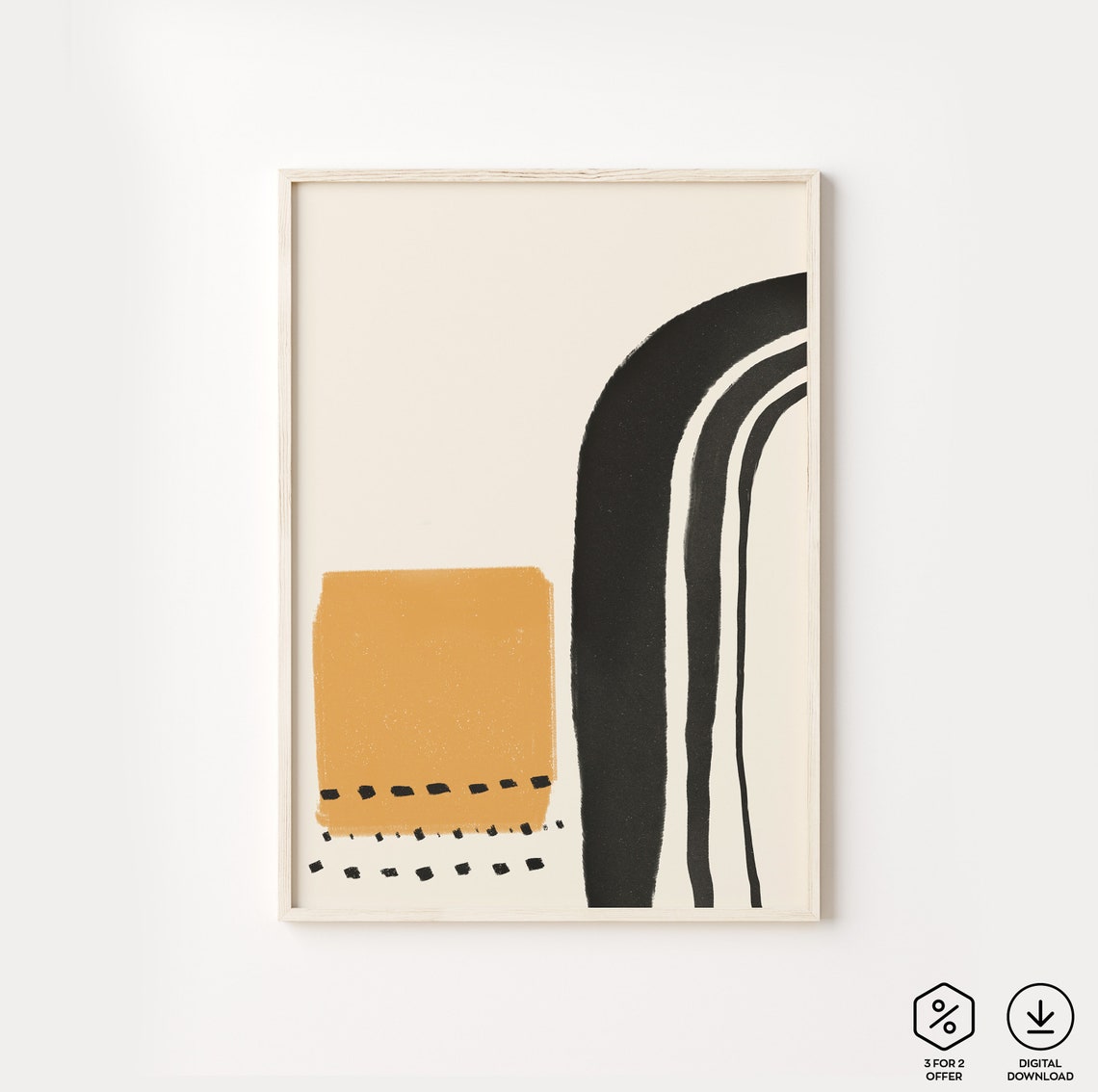 Mustard Square Black Arch Lines Boho Abstract Minimalist Art Poster