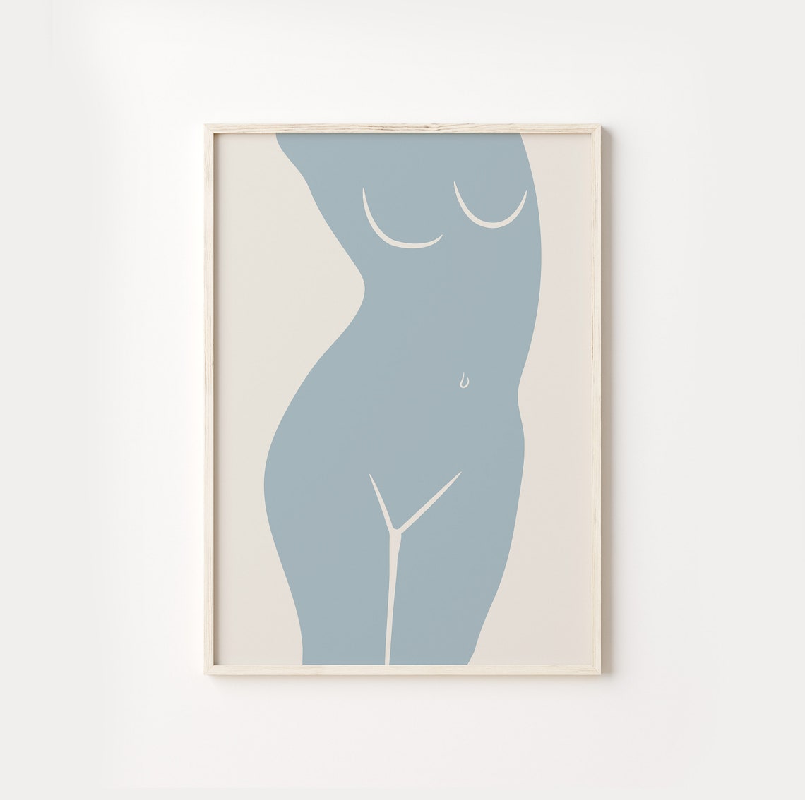 Dusty Blue Abstract Nude Female Torso Body Minimalist Poster - Image 3