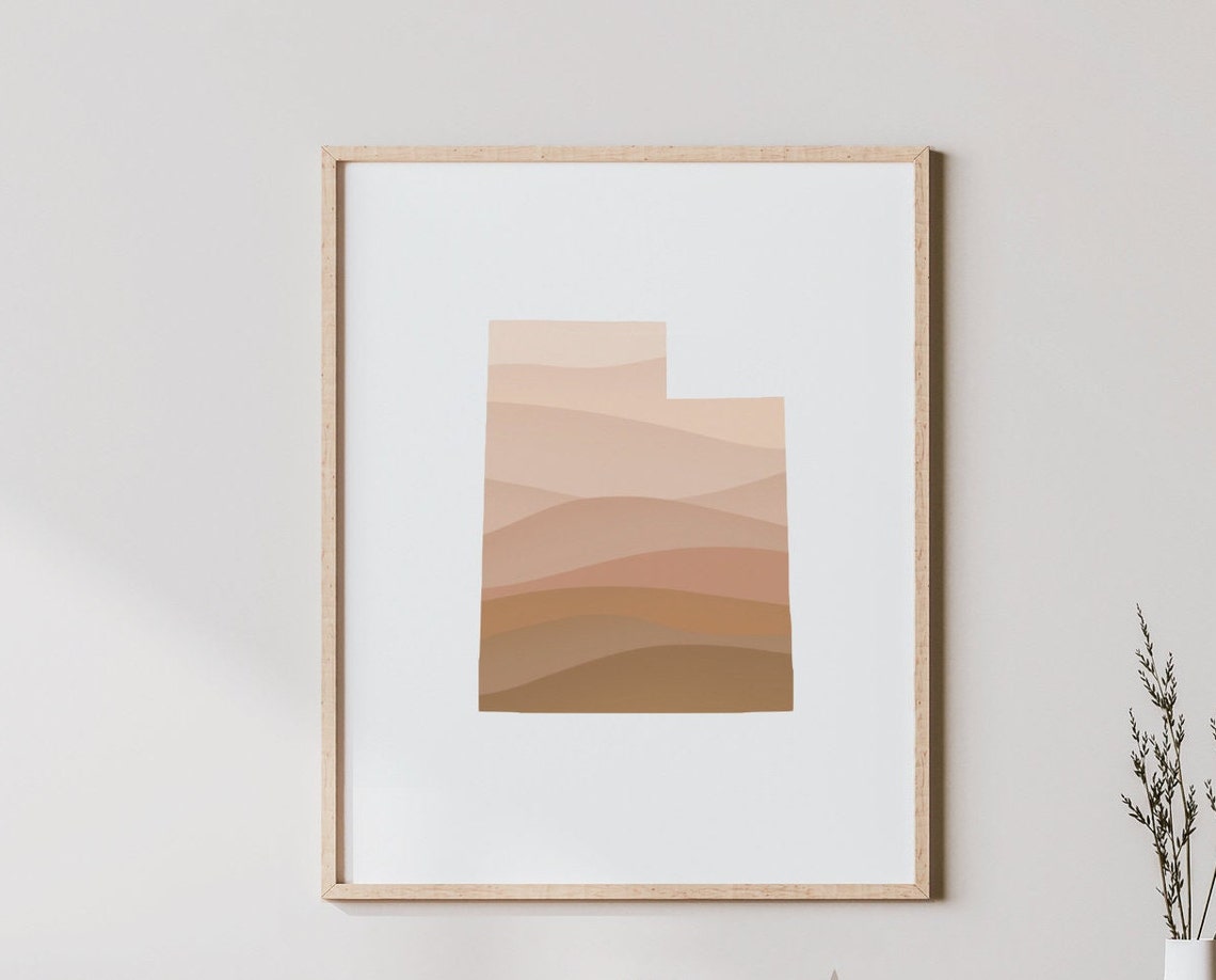 Utah State Shape Abstract Warm Desert Waves Mid Century Print