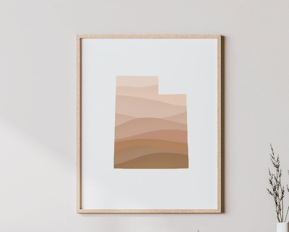 Utah State Shape Abstract Warm Desert Waves Mid Century Print