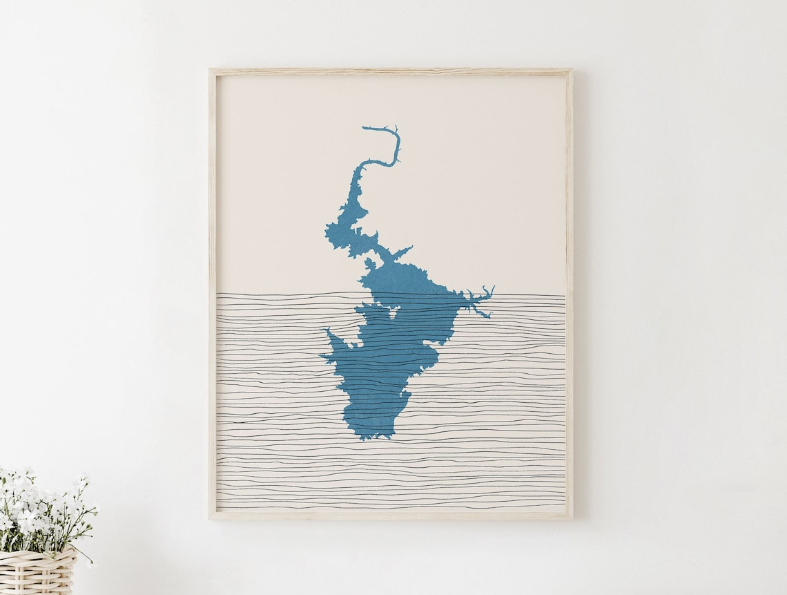 Buchanan Lake Outline Boho Minimalist Lakehouse Decor Poster