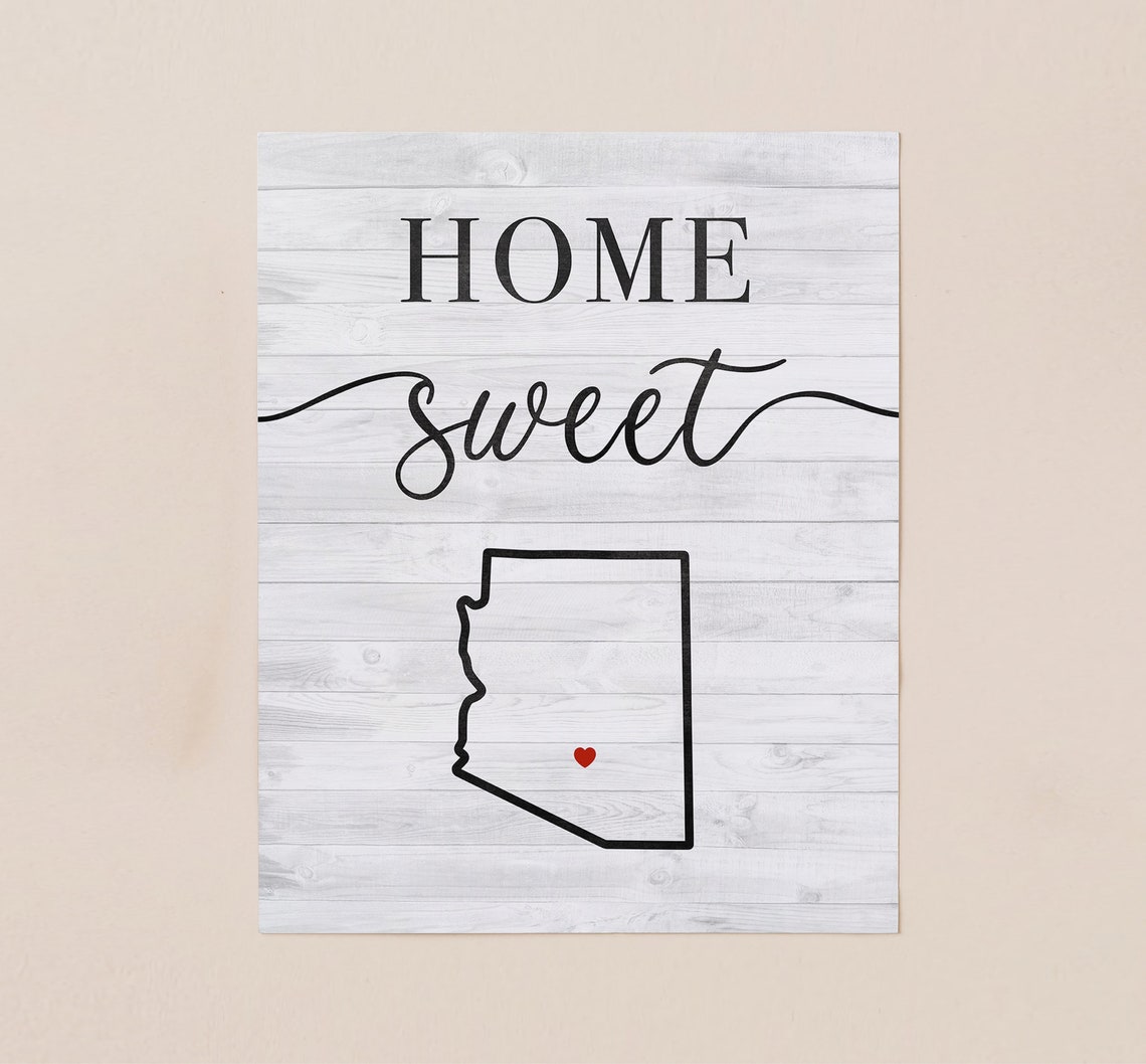 Custom Home Sweet Sign Personalized To Any State New First Map With Heart Location Print