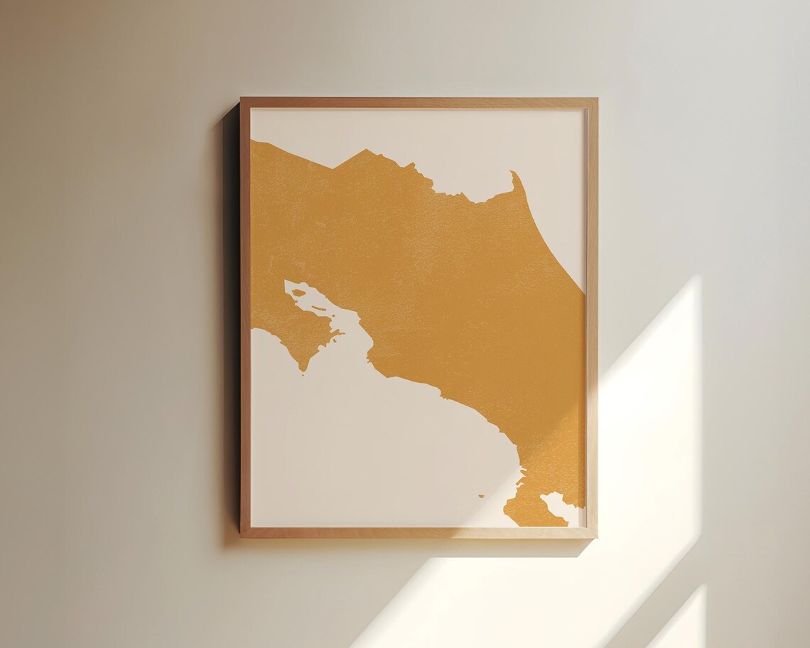 Minimalist Ochre Silhouette Map of Costa Rica Home Decor Poster