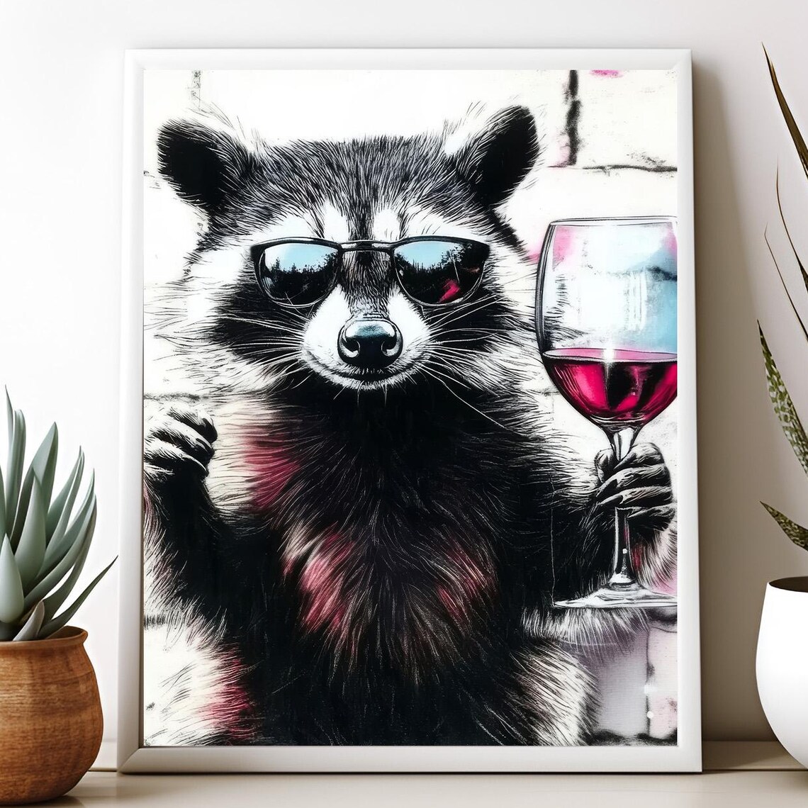 Raccoon Print, Funny Drinking Wine Kitchen Decor