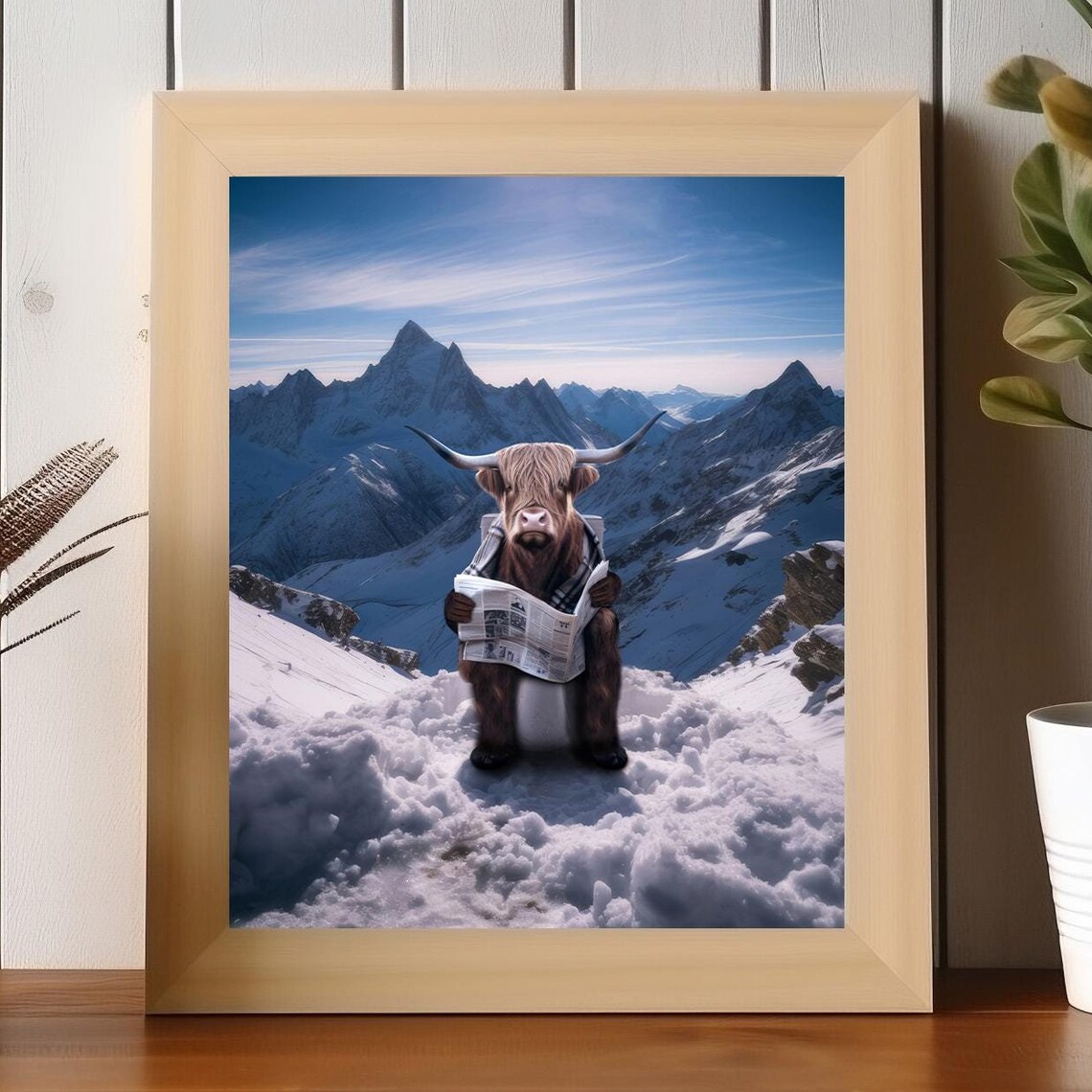 Highland Cow on a Toilet, Funny Bathroom Art Print - Image 2