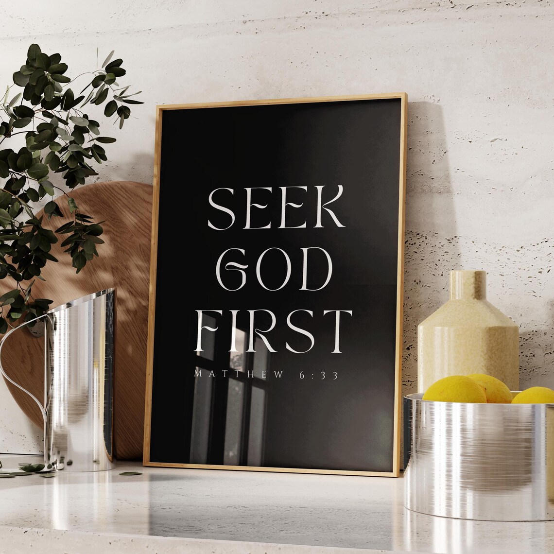Matthew 633 Seek God First Christian Bible Verse Wall Art Bible Verse Christian Wall Art Modern Scripture Print