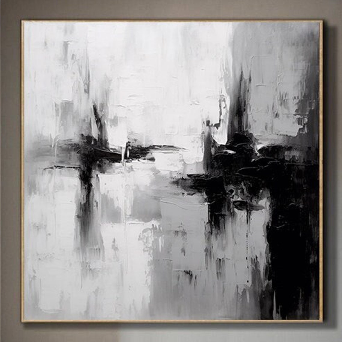 Black White Dramatic Brushstroke Square Monochrome Bold Art Poster