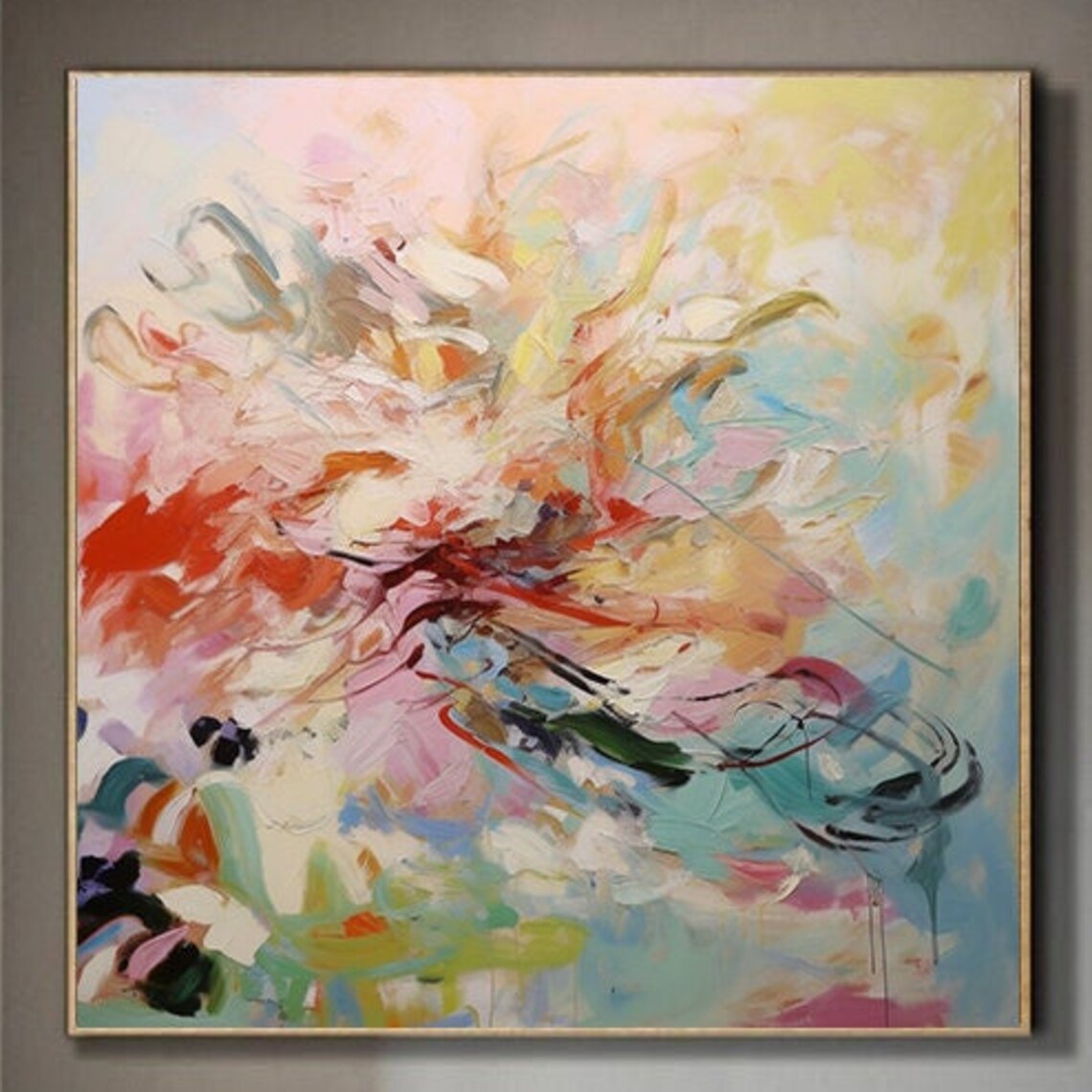 Dreamy Pastel Color Burst Abstract Oil Painting Modern Wall Poster