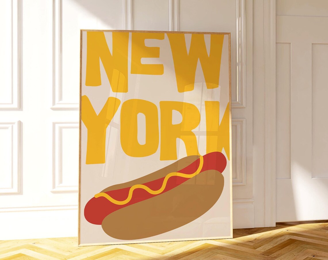 Fun New York City Hot Dog Retro Yellow Typography Food Poster