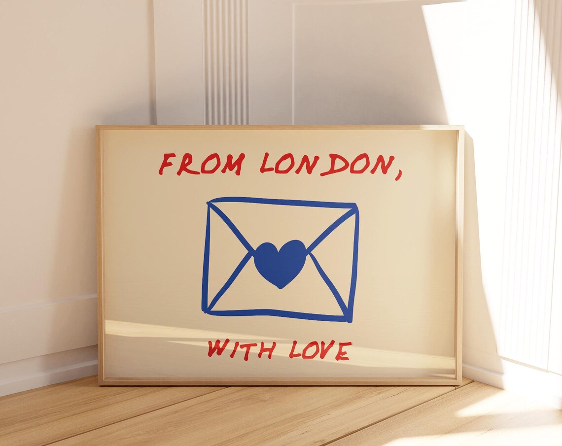 Sweet From London With Love Envelope Heart Retro Quote Wall Art