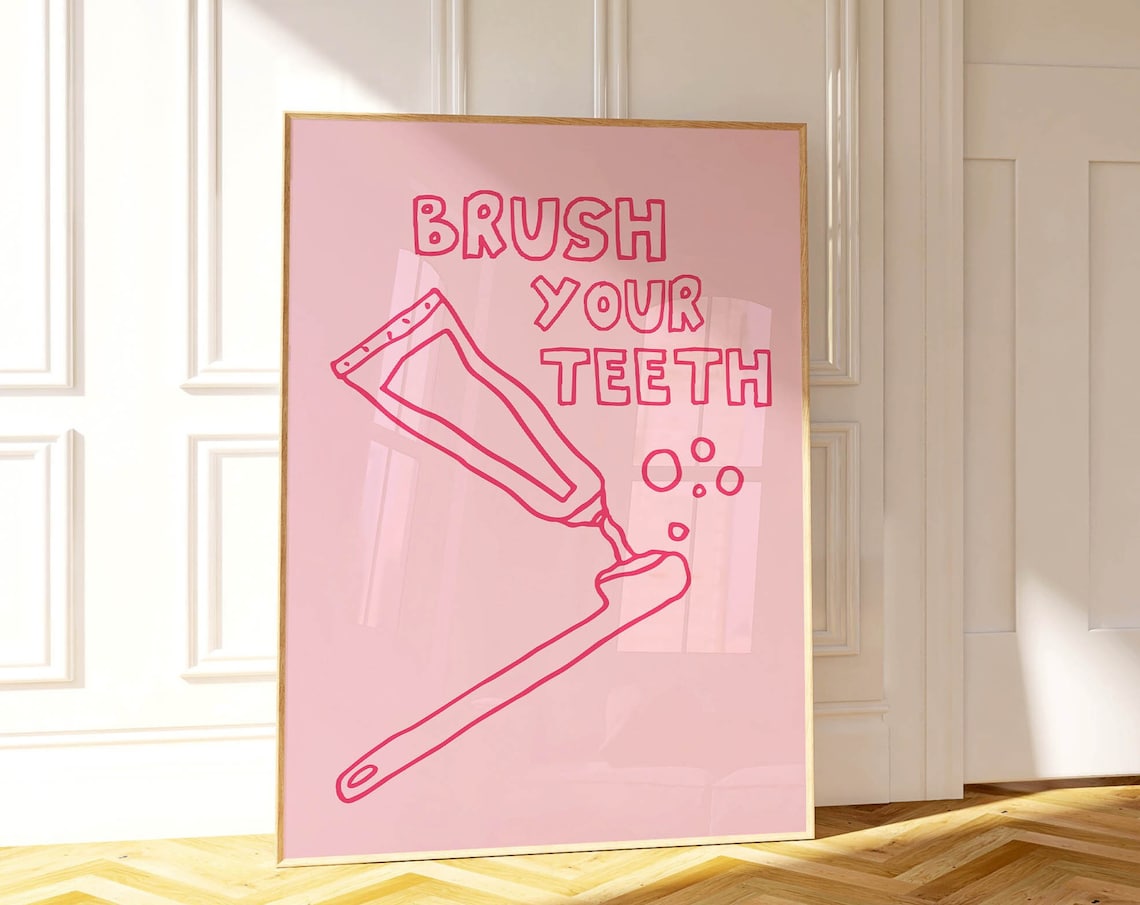 Brush Your Teeth Retro Typography Bathroom Art Print