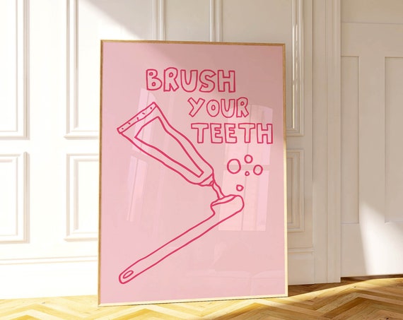 Brush Your Teeth Retro Typography Bathroom Art Print