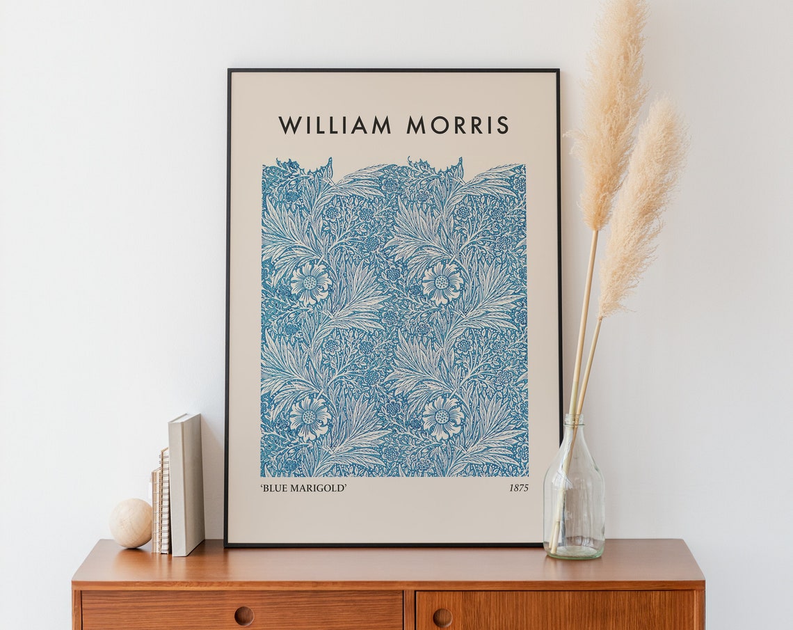 William Morris Blue Marigold 1875 Botanical Pattern Decor Poster