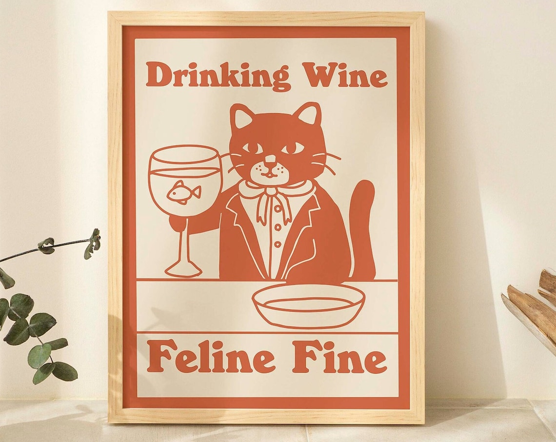 Distinguished Cat Retro Wine Poster, Kitchen Bar Decor - Image 2