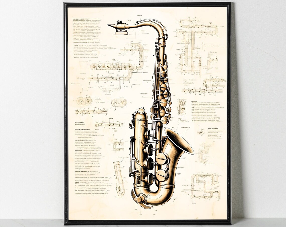 Vintage Saxophone Illustration, Retro Jazz Decor - Image 3